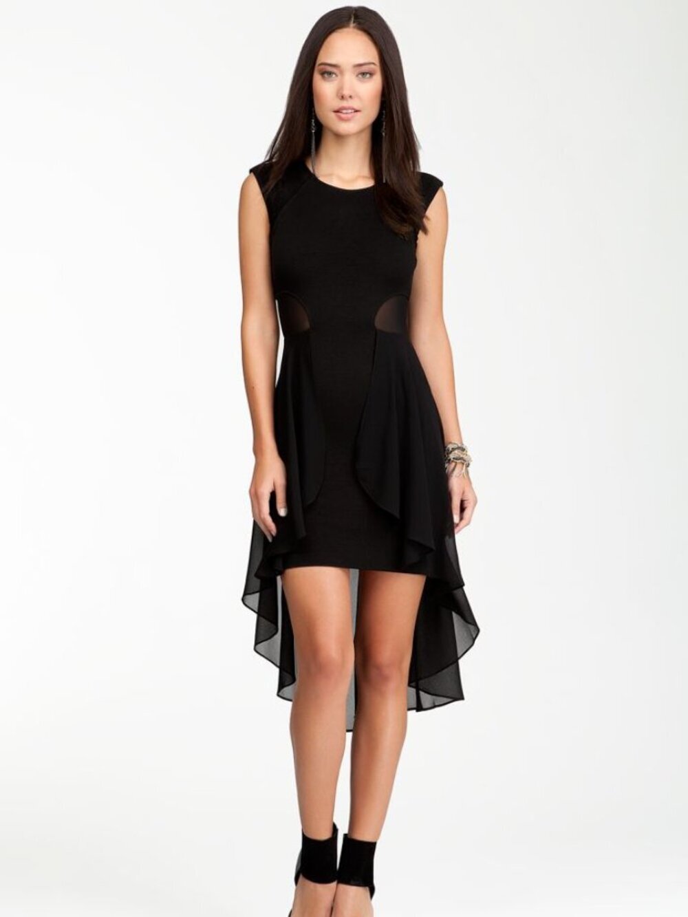 Black Chiffon Dress w Sheer Panels by Bebe